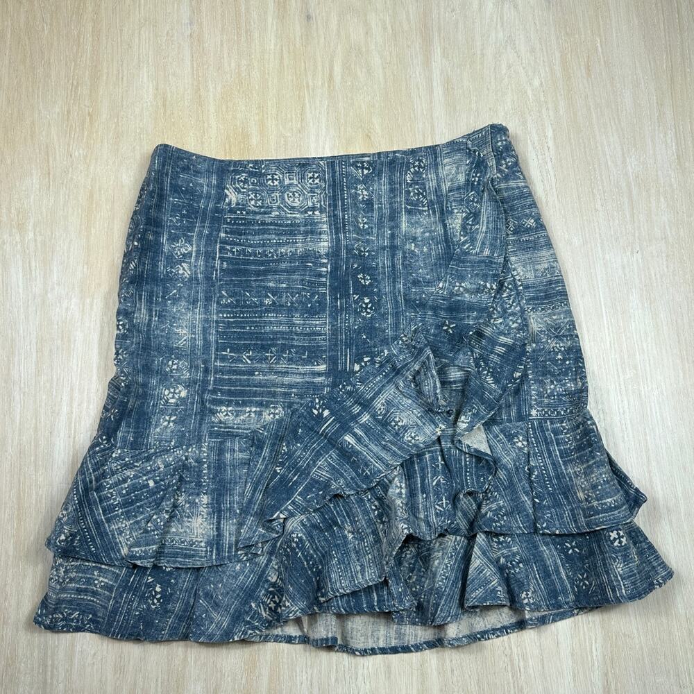 Lauren Ralph Lauren Blue Linen Blend Ruffle Wrap Mini Skirt Boho Cottagecore 16